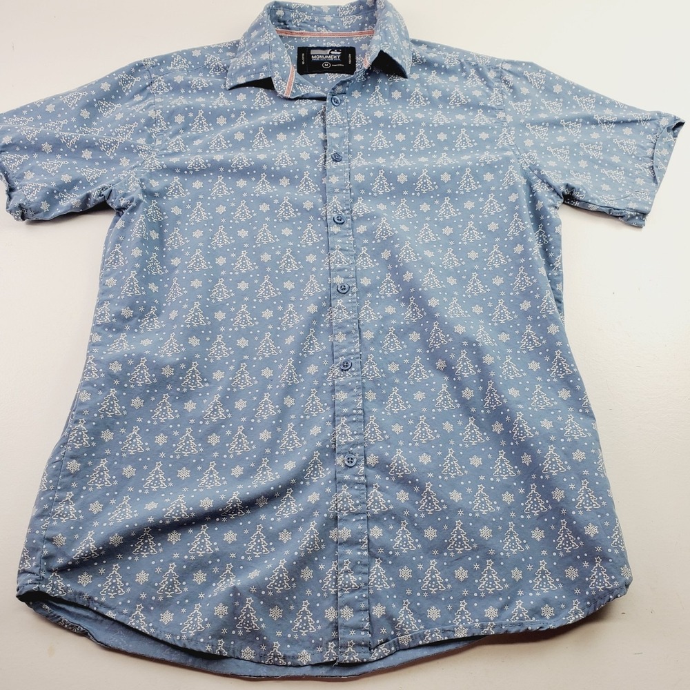 Monument Men Shirt Medium Short Sleeve Casual Lightweight Blue Cotton